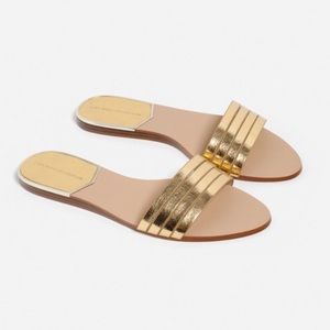 ZARA 38 gold metallic strappy sandals flats